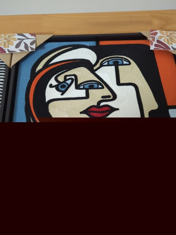 New 2 pc Set Woven Embroidery Textile Wall Art Framed Cubism 17 x 17” BP Home gallery