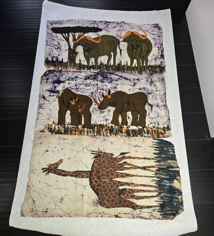 African Hand Dyed Batik Fabric Ethnic Print Artwork 17″×32″ Wall Hanging Lot 3