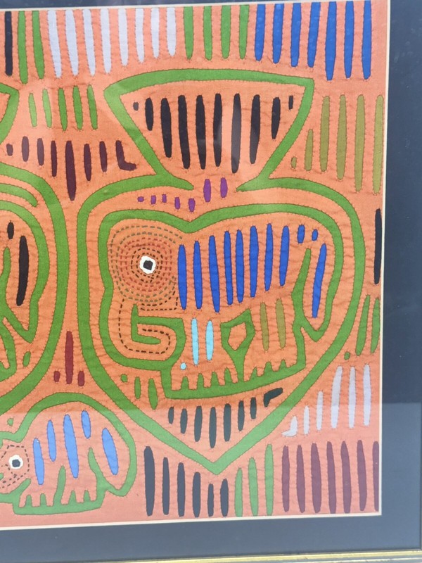 Cuna Hand Stitched Kuna Indians San Blas Island Mola Anteaters Framed Tribal Art gallery