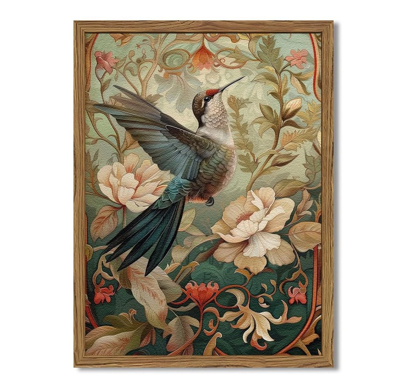 Framed Vintage Hummingbird Wall Art, Floral Bird Wall Decor Paintings, 3D San...