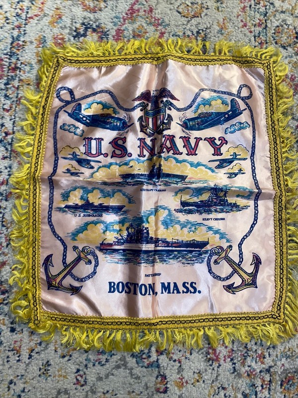 Vintage US Navy Silk Style Tapestry * Pillow Sham * Flag * Banner -16.5″ x 19″