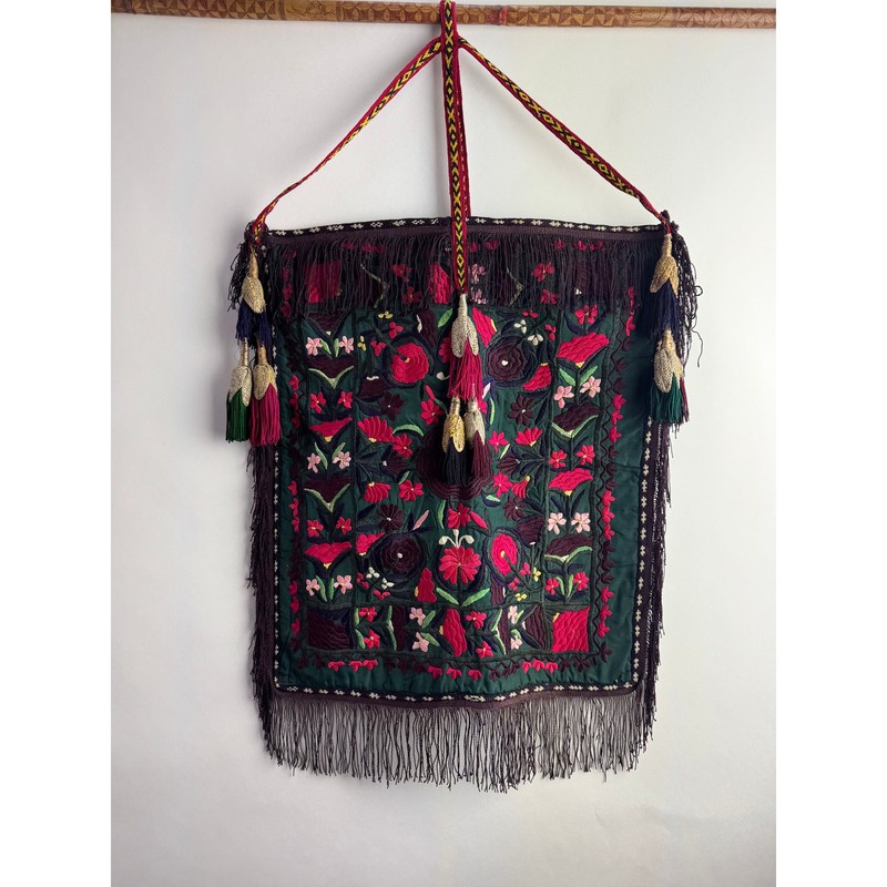 Silk Suzani Hand Embroidered Tapestry Uzbek Tribal Wall Hanging 20th Century