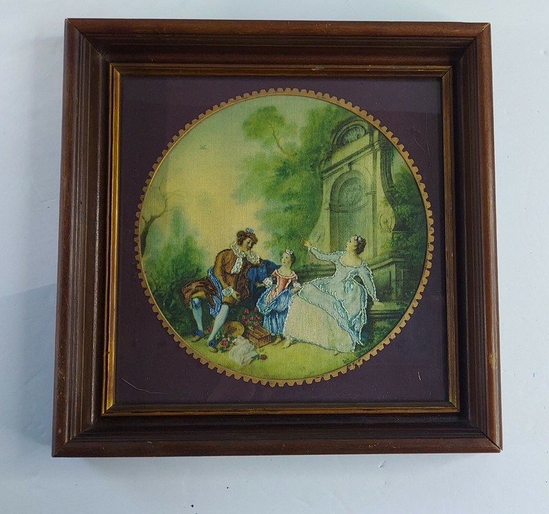 ANTIQUE PICTURE OF FABRIC WITH EMBRODIERED DETAILS FRAMED & MATTED 19TH CENTURY gallery