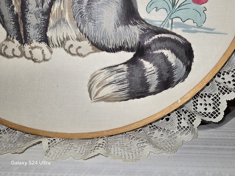 Vintage Embroidery Hoop 3D Cat Screen Print Wall Art Granny Cottage Decor gallery