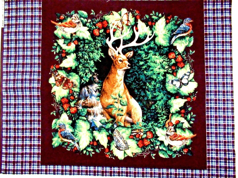 «WILD DEER SCENE» ~ (FABRIC ART / QUILTING / WALL HANGING) ~ ** (21″ X 17″) **