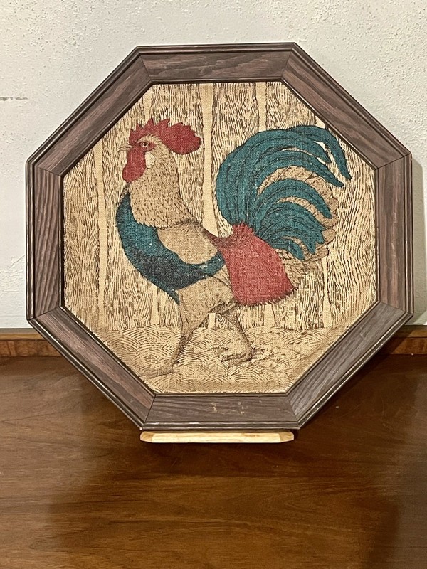 Kay Dee Hand Prints Linen Framed Art Print Rooster Vintage