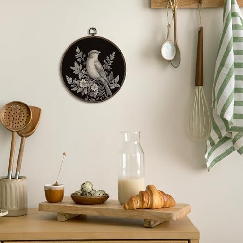 Vintage Rustic Bird Floral Round Framed Wall Art Decor, Dark 10"L x 10"W Black gallery