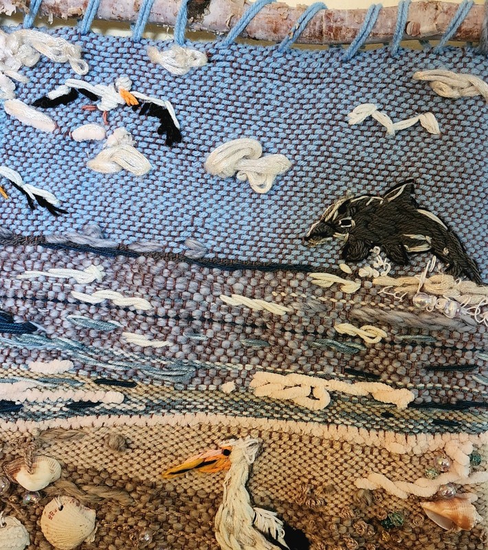 The ARRIVAL. Beach Loom Weaving & Heavy Embroidery 29 W x 36 H Wall Hanging Art gallery