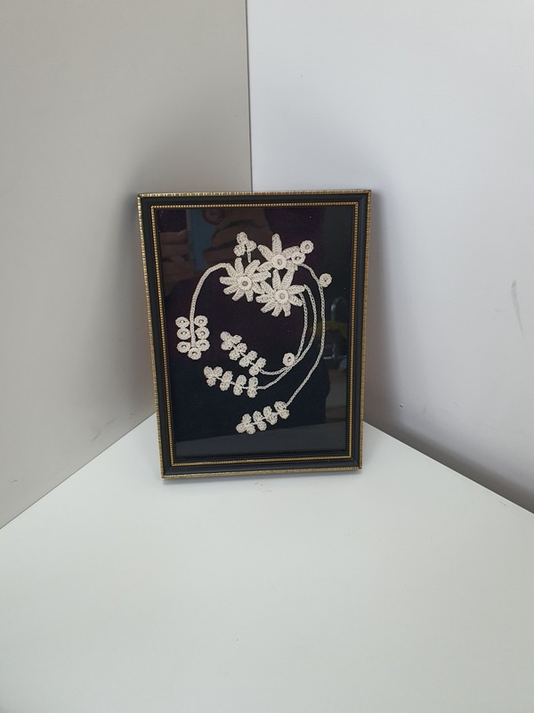 Crochet Floral Picture Framed Black & Gold 19cm x 14cm gallery