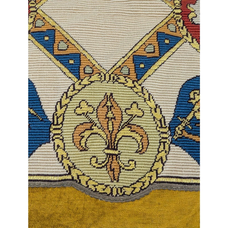 Vintage Traditional italian Medieval Heraldic Handwoven Textile 28x27in gallery