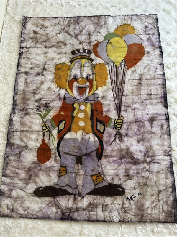 Karen Shand ~ Original Batik Art ~ Clown On Fabric Unframed 18” X 24”