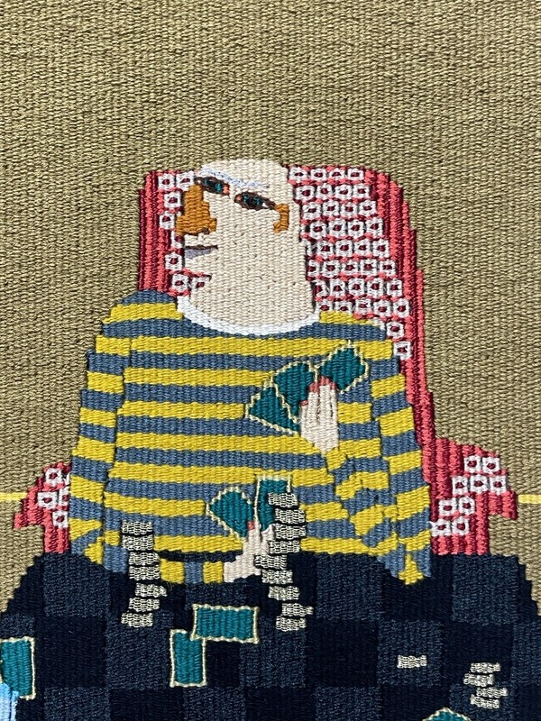 Susan Martin Maffei "The Card Players" Handwoven Tapestry Woolwork Framed 41x38" gallery