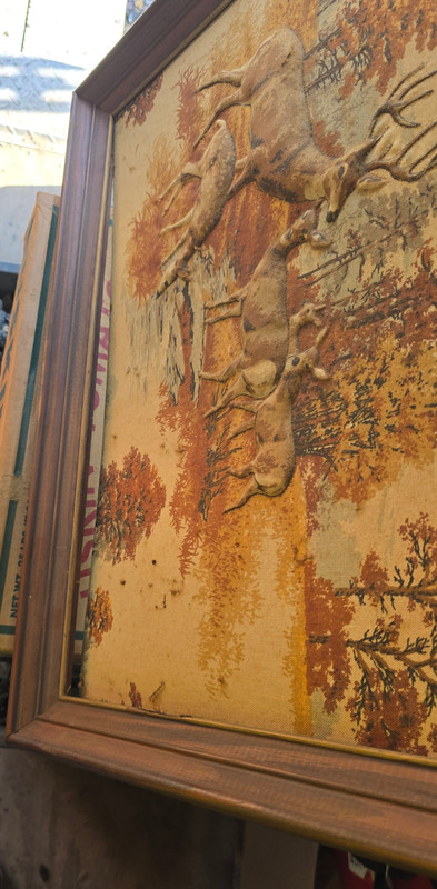 Vtg~3D Stuffed Fabric~Whitetail Deer in the Fall Autumn Woods~22.5"x22.5" Framed gallery