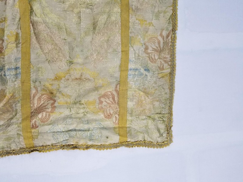 Antique French Silk Brocade Floral Panel with Metallic Lace 88x46cm gallery