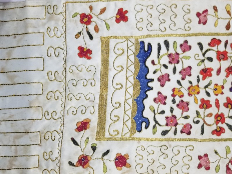 Vintage Traditional Hand-Embroidered Floral Panel with Metallic Thread 142x32cm gallery