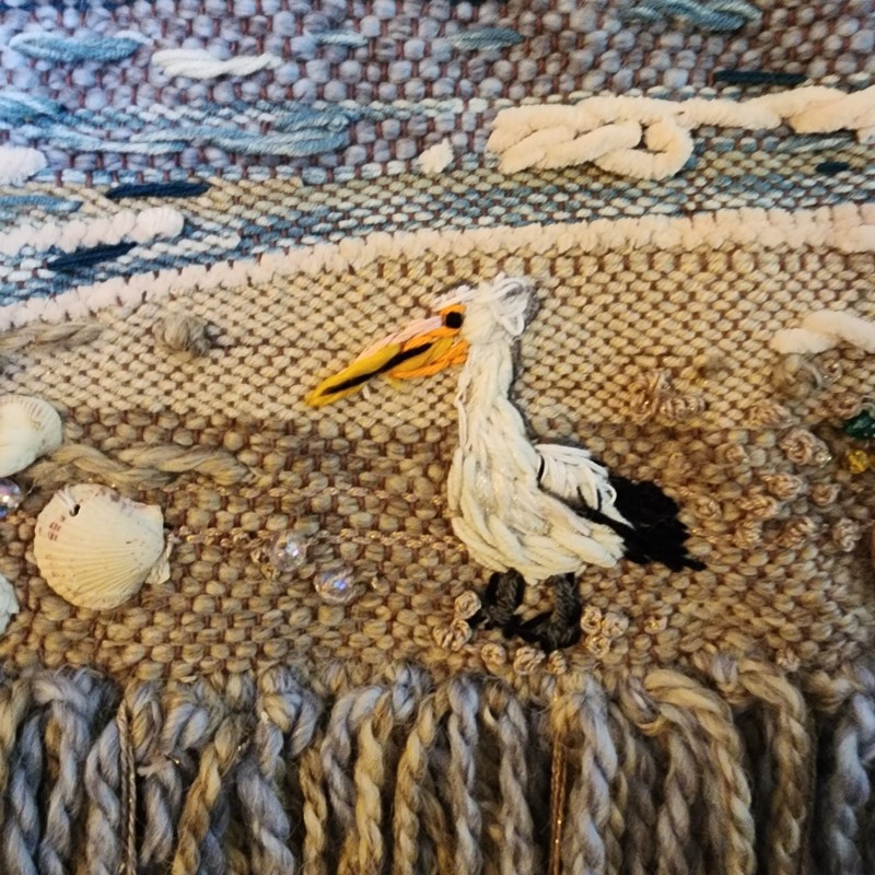 The ARRIVAL. Beach Loom Weaving & Heavy Embroidery 29 W x 36 H Wall Hanging Art gallery