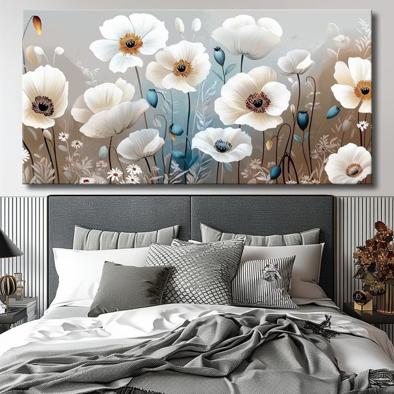 Large White Poppy Flower Wall Art Elegant Flower Framed Floral Canvas Print f... gallery