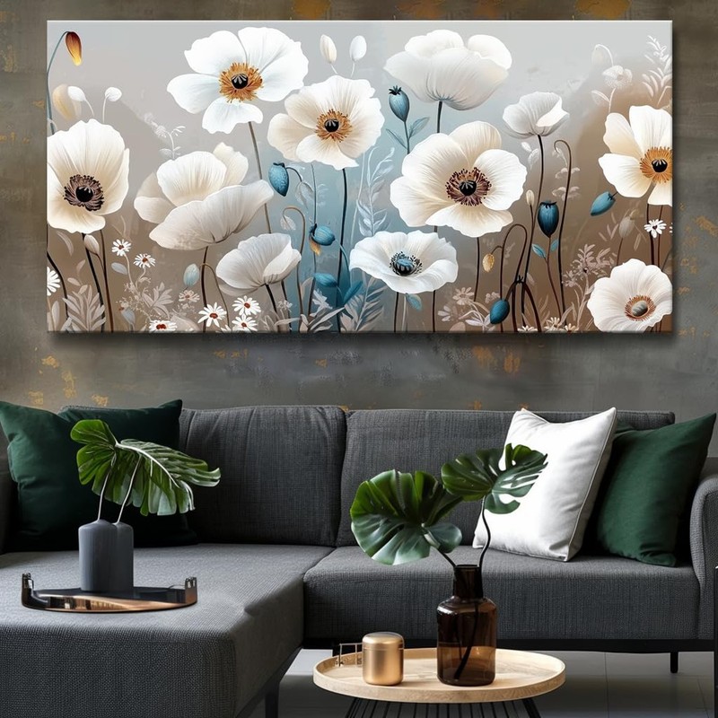 Large White Poppy Flower Wall Art Elegant Flower Framed Floral Canvas Print f... gallery