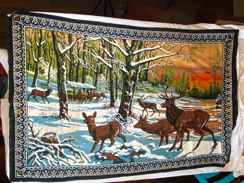 Vtg Large Deer Tapestry Made In Turkey 37”x 56” Hunting Wall Hanging 💯 Cotton