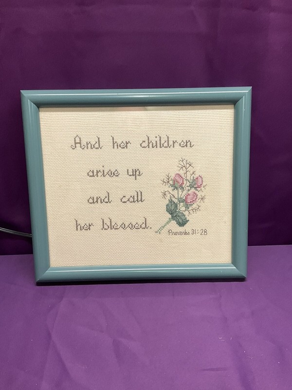 Vtg. Cross Stitched Picture Proverbs Bible Verse Framed 12 X 10 Women Mother