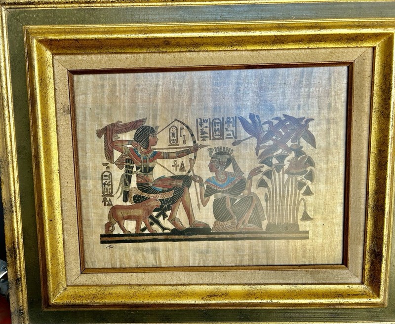 Hand Painted Egyptian Papyrus Tapestry Framed Signed by Cii Ancient Egypt Art