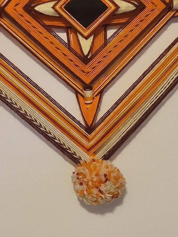 Vintage “God’s Eye” Large 70’s Woven Wall Hanging BOHO Mid Century 24" gallery