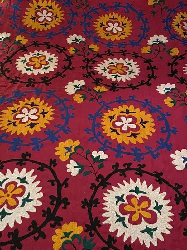 Antique Rare Handmade heirloom Suzani Textile Uzbek Handmade gallery