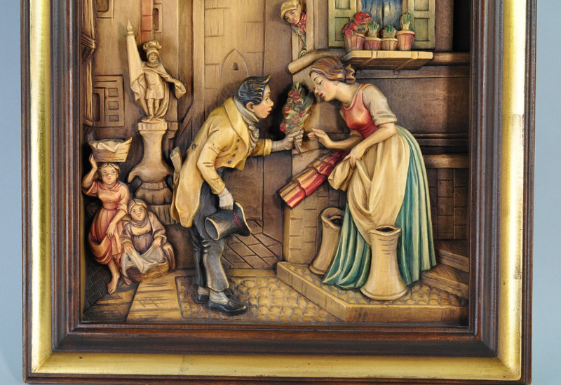 "RARE XL" The Eternal Wedding Wall Relief Carl Spitzweg Wood Solid Carving gallery