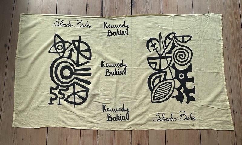 KENNEDY BAHIA Vtg Yellow Cotton Textile 54×30 Salvador Brazil Afro-Brazilian