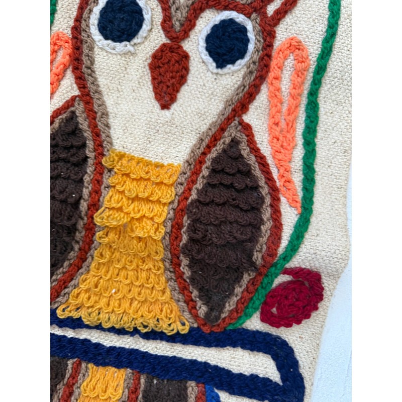 Vintage Scandinavian Owl Woven Wall Hanging | 70s Bell Pull Eclectic Textile Art gallery