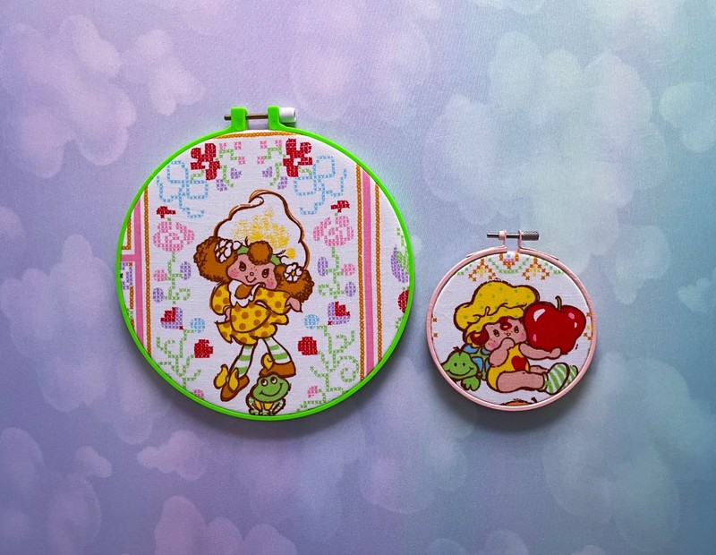 Vintage Fabric Fruit Themed Characters Embroidery Hoop Wall Hangings Retro