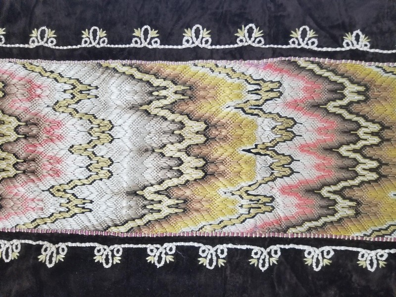 Antique Rare Italian Flame Stitch Velvet Textile Runner 122x22in gallery