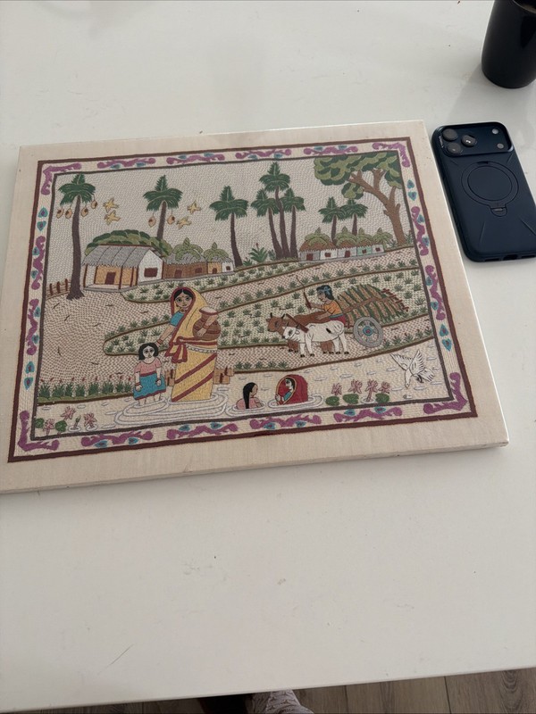Lovely Hand-Embroidered SILK Framed Tapestry Art Aarong Bangladesh Asian Village gallery