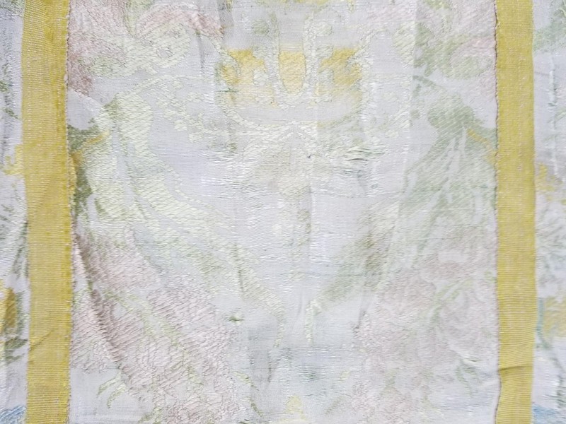 Antique French Silk Brocade Floral Panel with Metallic Lace 88x46cm gallery