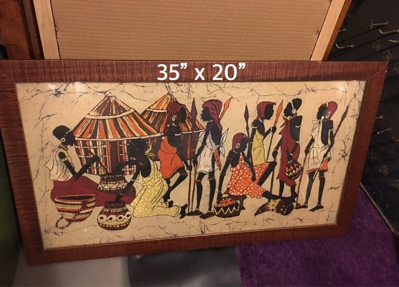 Batik Art Framed Tribal Village Scene 35″ x 20