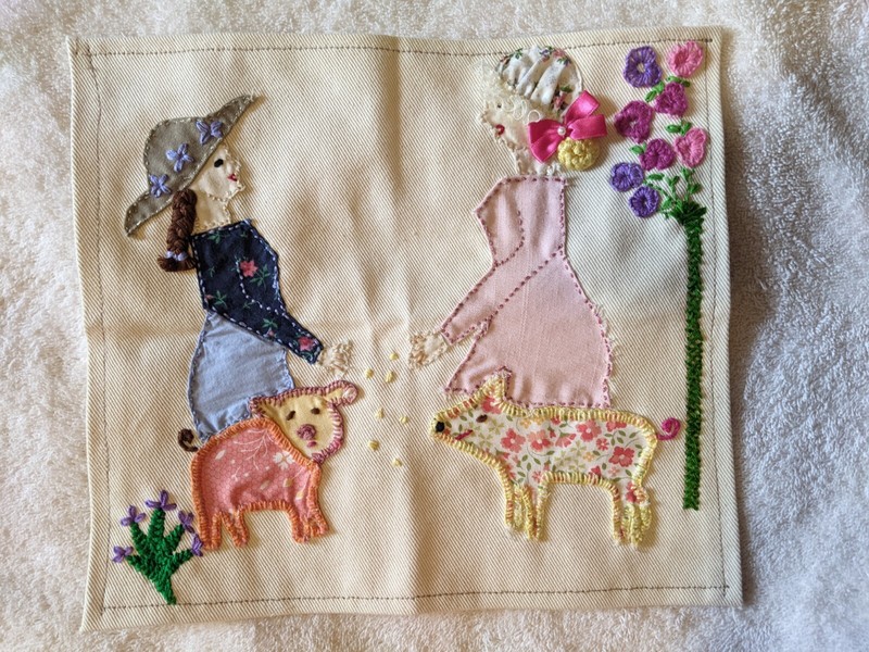 Quilt Wall Art Appliqué Embroidery Ladies Feeding The Pigs