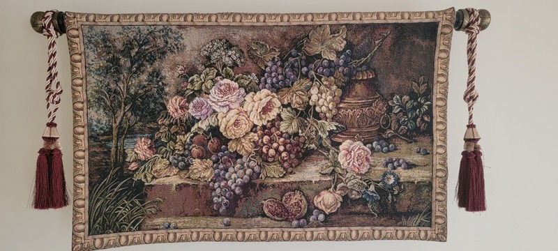 Astoria Grand Bouquet and Grapes Wall Hanging w/ Tassels and Rod Excellent Cond.