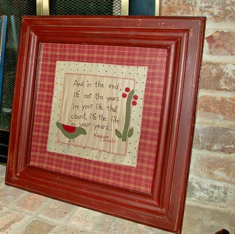 Framed needlepoint quilt Early American folk art Abraham Lincoln quote 20 x 20 gallery