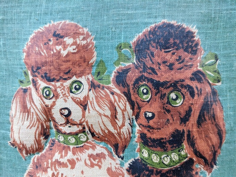 Vintage Kitschy Pair of Poodles Dogs Framed Trapunto Puffed Fabric Wall Art
