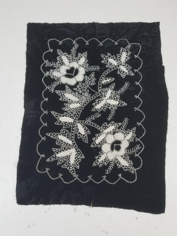 Antique Style European Floral Beadwork Velvet Textile 75x57cm
