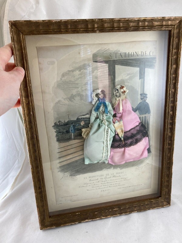 Antique Victorian French Fashion Shadow Box Paris Art Mixed Media Moniteur Mode gallery