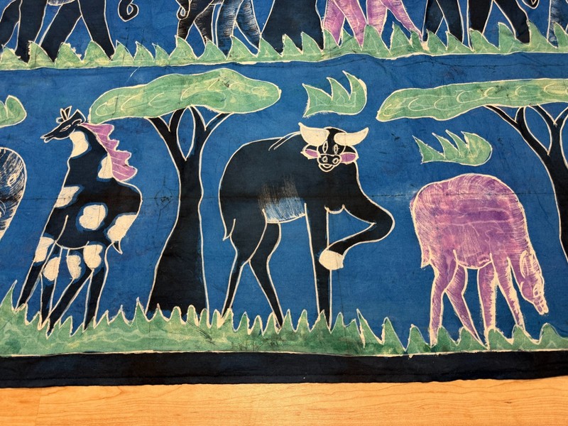 Ghanaian Hand Dyed Batik Fabric Print Cotton Artwork Wall Hanging - 53" X 78" gallery