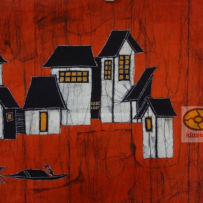 Folk Art Home Wall Hanging Batik Tapestry - Watery Town in Southern China 17x57" gallery