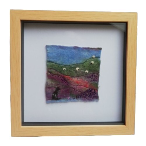 Framed Collie & Sheep Felt Picture, Wet Felting OOAK Original Textile Art