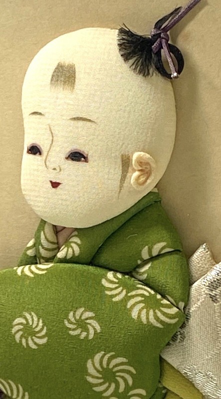 Portait Japanese Child With Toy Horse Gouache Painted Fabric Oshie Kurumie gallery