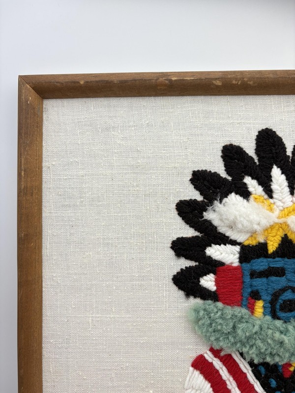 Vintage Morning Kachina Yarn Art Crewel Framed Tapestry Indigenous Southwestern gallery