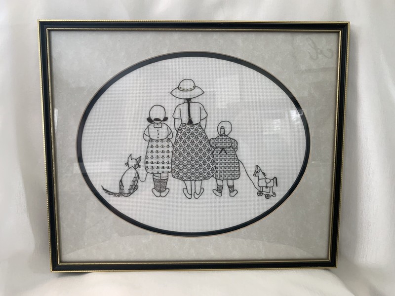 Needlework Picture Wall Art Decor Framed Blackwork Embroidery Handmade Black Art