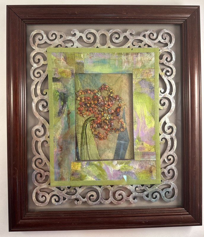 Carlie 12” x 10” Fiber & Wood Art Houston, TX “WOODLACE” Framed 13” x 15”