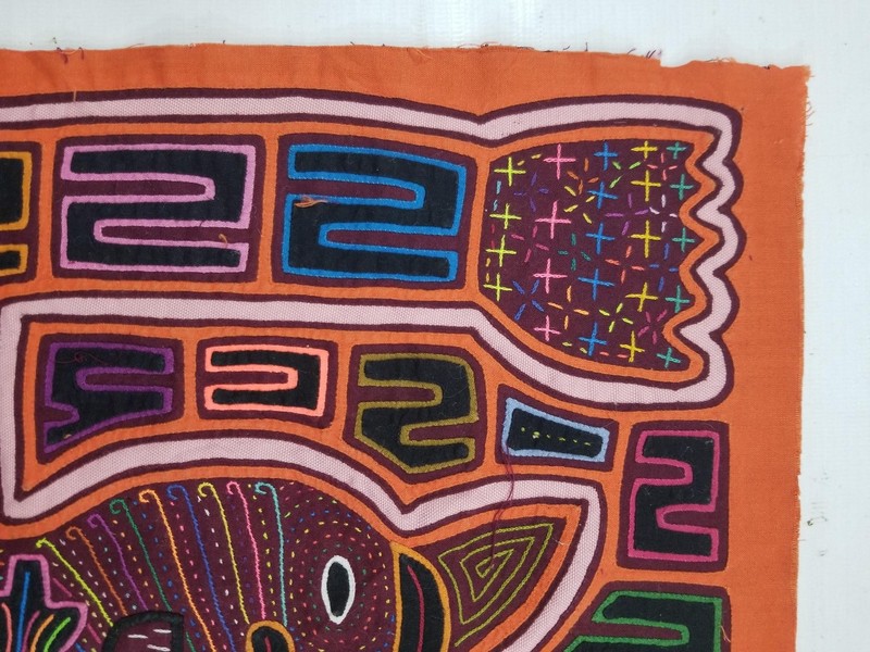 Vintage Traditional Kuna Mola Folk Art Applique Work Panel 34x29cm gallery