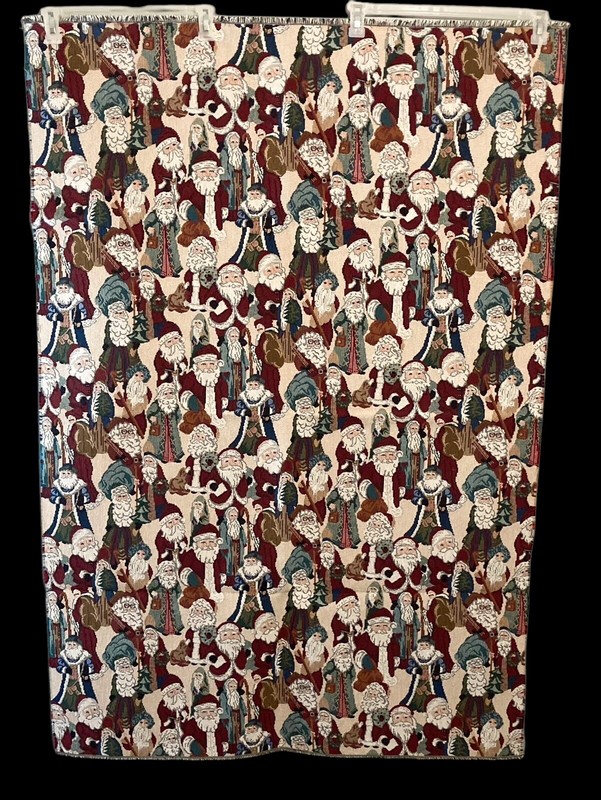 Vintage Large Woven Thick Tapestry Fabric Textile Victorian Style Santas 4.5×3